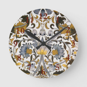 Relógio Redondo Padrão Floral William Morris Lodden: Azul Dourado