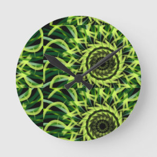 Relógio Redondo Padrão Geométrico Abstrato Vórtice Hipnótico Verde