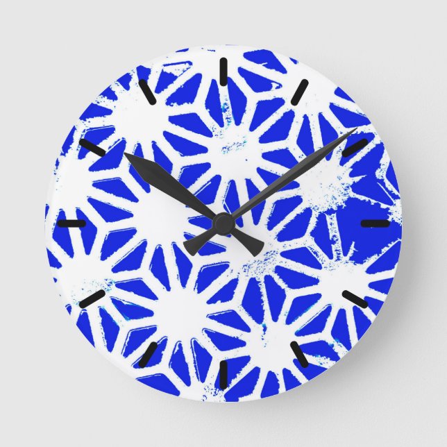 Relógio Redondo Padrão geométrico azul (Frente)
