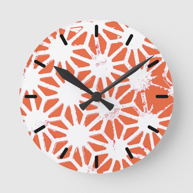 Relógio Redondo Padrão geométrico em laranja e branco (Frente)