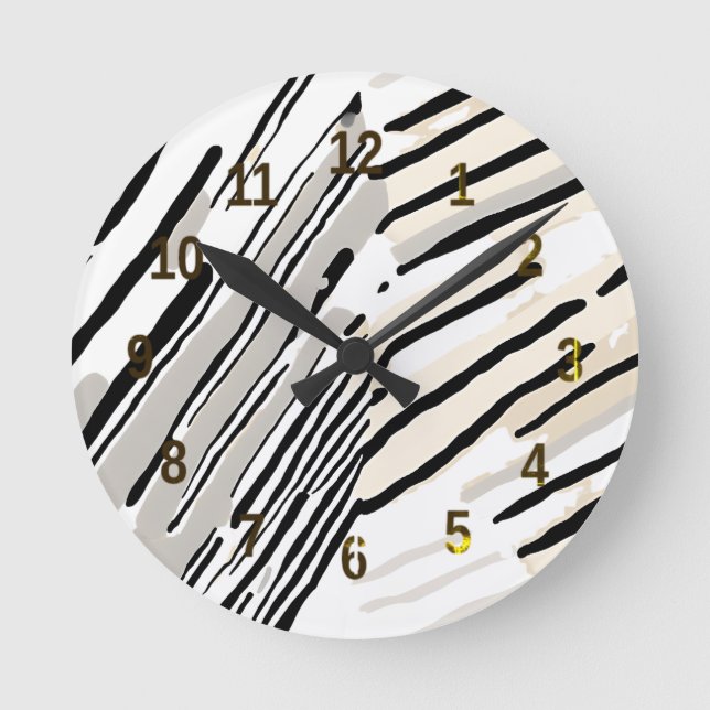 Relógio Redondo Padrão geométrico em preto, branco e Cinza (Frente)