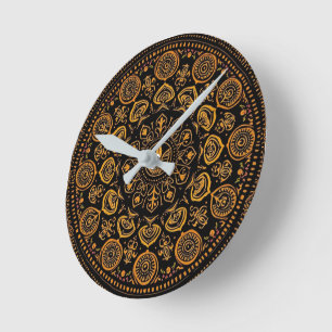 Relógio Redondo Padrão Intricional de Warli Mandala Tradicional