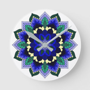 Relógio Redondo Padrão Mandala 02 em azul escuro