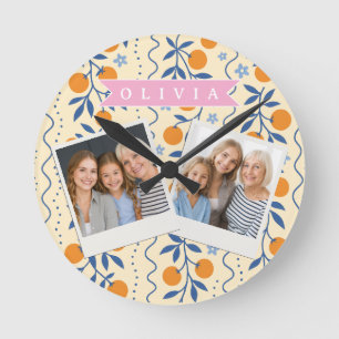 Relógio Redondo Padrão personalizado de folk cítrico retrô fofo