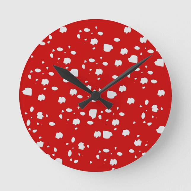 Relógio Redondo padrão ponto com toadstool vermelha (Frente)