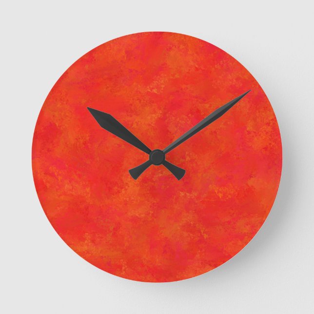 Relógio Redondo Padrão Red Orange Abstrato (Frente)