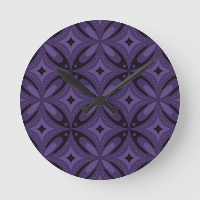 Relógio Redondo Padrão Retro de Cor Roxo Escuro (Frente)