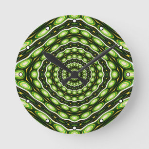 Relógio Redondo Padrão verde Abstrato retroativo com pontos