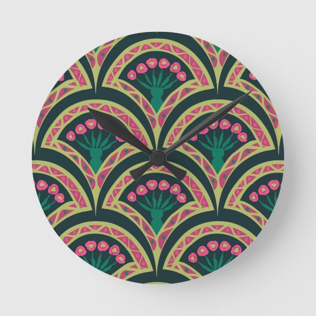 Relógio Redondo padrão verde em forma de shell (Frente)