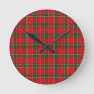 Relógio Redondo Padrão Xadrez Vermelho de Natal Design Aconchega