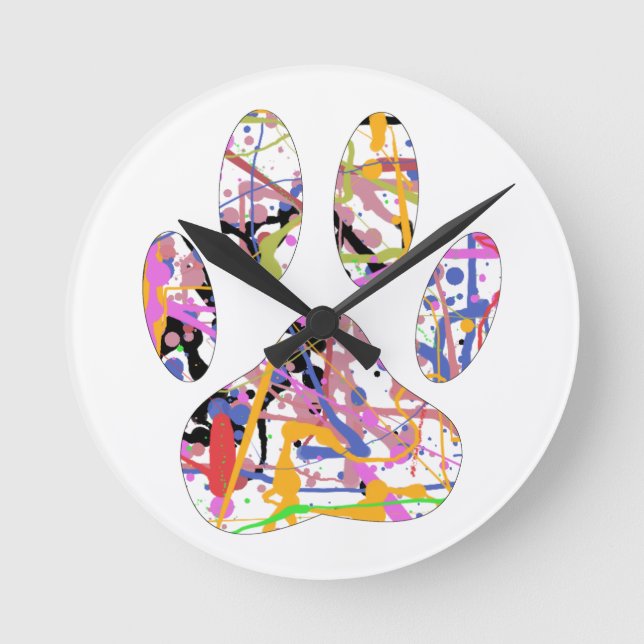 Relógio Redondo Paint Splatter Dog Paw Print (Frente)