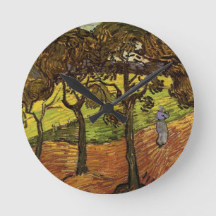 Relógio Redondo Paisagem, Árvores e Figuras por Vincent van Gogh