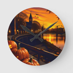 Relógio Redondo Paisagem de Halloween Dois