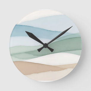 Relógio Redondo Paisagem Minimalista Azul Bege