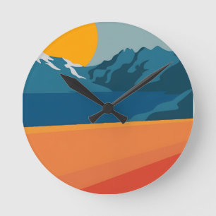 Relógio Redondo Paisagem Moderna da Montanha Retroativa - Vermelho