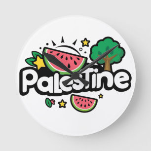 Relógio Redondo Palavra de Cuta Palestina cercada por melancia