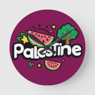 Relógio Redondo Palavra de Cuta Palestina cercada por melancia
