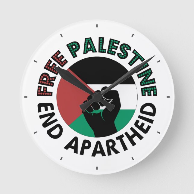 Relógio Redondo Palestina Livre Termina Bandeira Apartheid Palesti (Frente)