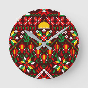 Relógio Redondo Palestina Tatreez Embroderia Tradicional