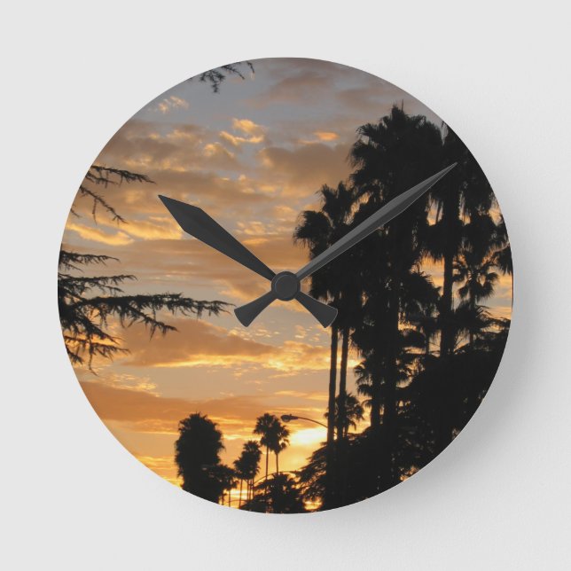 Relógio Redondo Palm Tree Sunset Wall Clock (Frente)