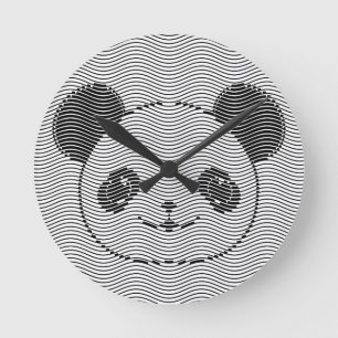 Relógio Redondo Panda Bear Face On Wave Patterno
