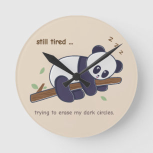 Relógio Redondo Panda preguiçosa - Círculos Cansados e Escuros