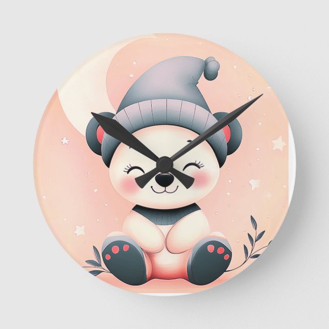 Relógio Redondo Panda Wall Clock com Dreamy Night Design (Frente)