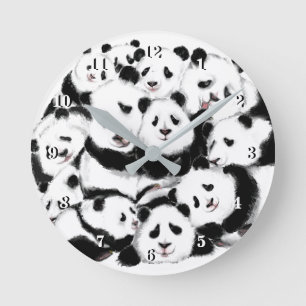 Relógio Redondo Pandas Wall Clock Grandes Abraços - Pintura Branca