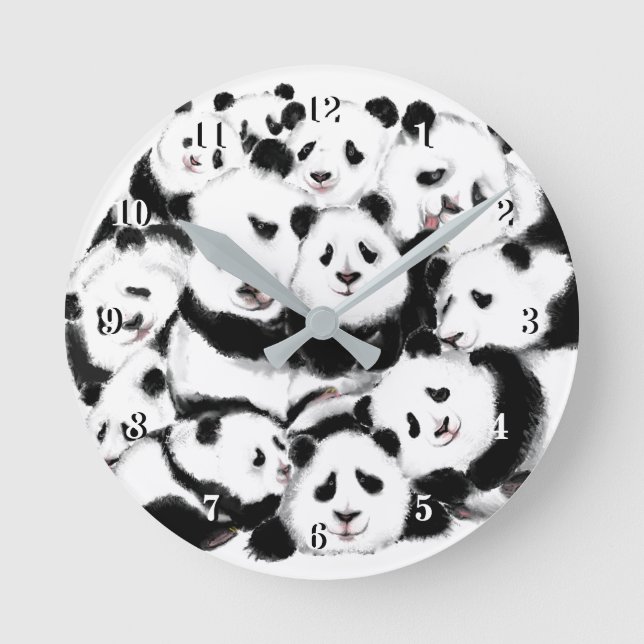 Relógio Redondo Pandas Wall Clock Grandes Abraços - Pintura Branca (Frente)