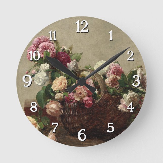 Relógio Redondo Panier de Rosas - Henri Fantin-Latour (Frente)