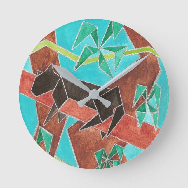 Relógio Redondo Pantera da Selva Arte Abstrata Original (Frente)
