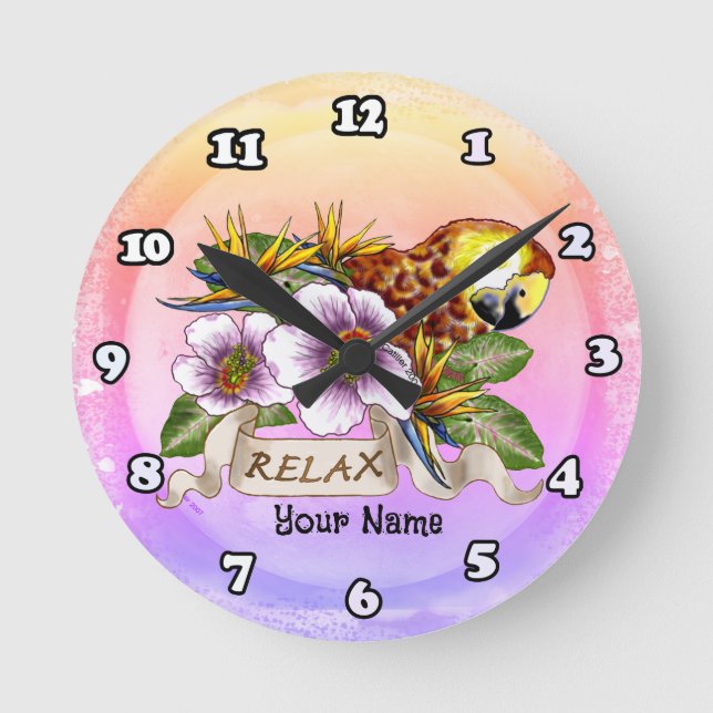 Relógio Redondo Papagaio relaxa  (Frente)