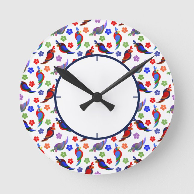 Relógio Redondo Papagaios e flores (Frente)