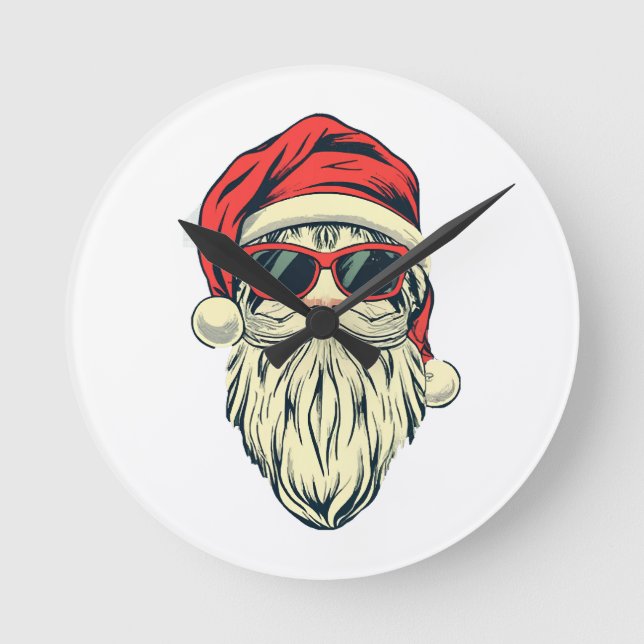 Relógio Redondo Papai Noel com óculos (Frente)