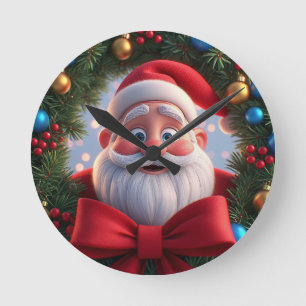 Relógio Redondo Papai Noel Desenho Animado Festivo de Natal