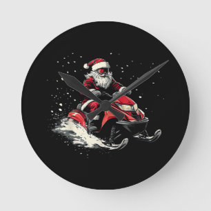 Relógio Redondo Papai Noel Moto Trineo De Neve Natal Divertido