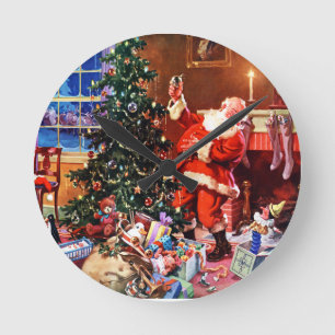 Relógio Redondo Papai Noel na noite antes do Natal