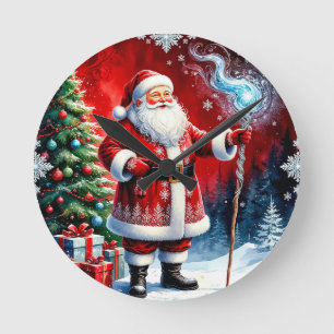 Relógio Redondo Papai Noel segurando cajado mágico