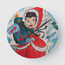 Relógio Redondo Papais noeis Auxiliares no Natal