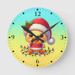 Relógio Redondo Papais noeis de Cartoon de Pato de Natal Bonito-68