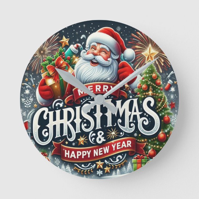 Relógio Redondo Papais noeis de Natal (Frente)