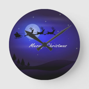 Relógio Redondo Papais noeis Sleigh Moon Feliz Natal