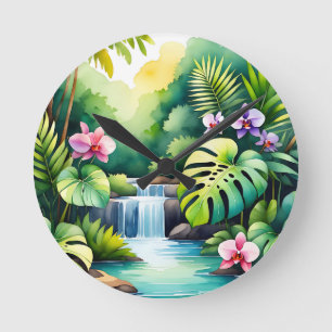 Relógio Redondo Paraíso de Orquídeas da Cachoeira da Selva Tropica