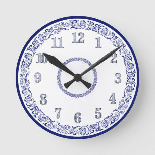 Relógio Redondo Parede de Cozinha Azul e Branca