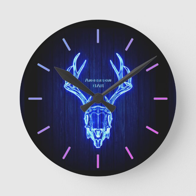 Relógio Redondo Parede Personalizada do Estilo de Luz Neon SKULL B (Frente)