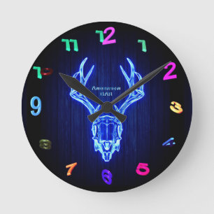 Relógio Redondo Parede Personalizada do Estilo de Luz Neon SKULL B
