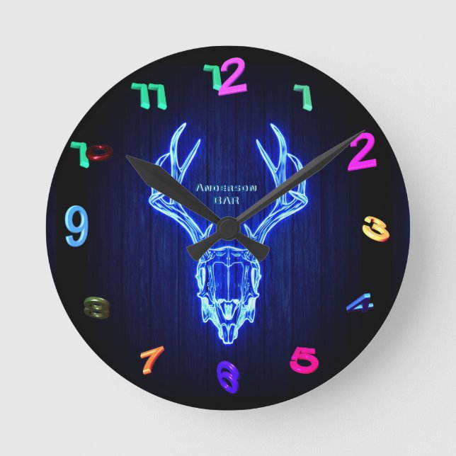 Relógio Redondo Parede Personalizada do Estilo de Luz Neon SKULL B (Frente)