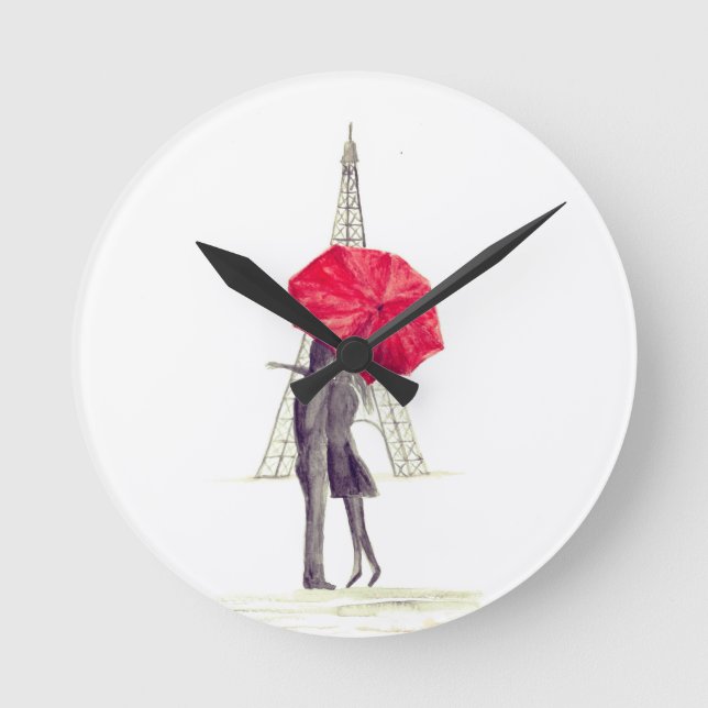 Relógio Redondo Paris love couple red umbrella Wedding anniversary (Frente)