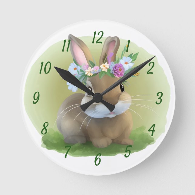 Relógio Redondo Páscoa bonita Bunnypara um humor positivo (Frente)