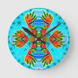 Relógio Redondo Pássaro Havaiano da Cruz do Paraíso (Azul)